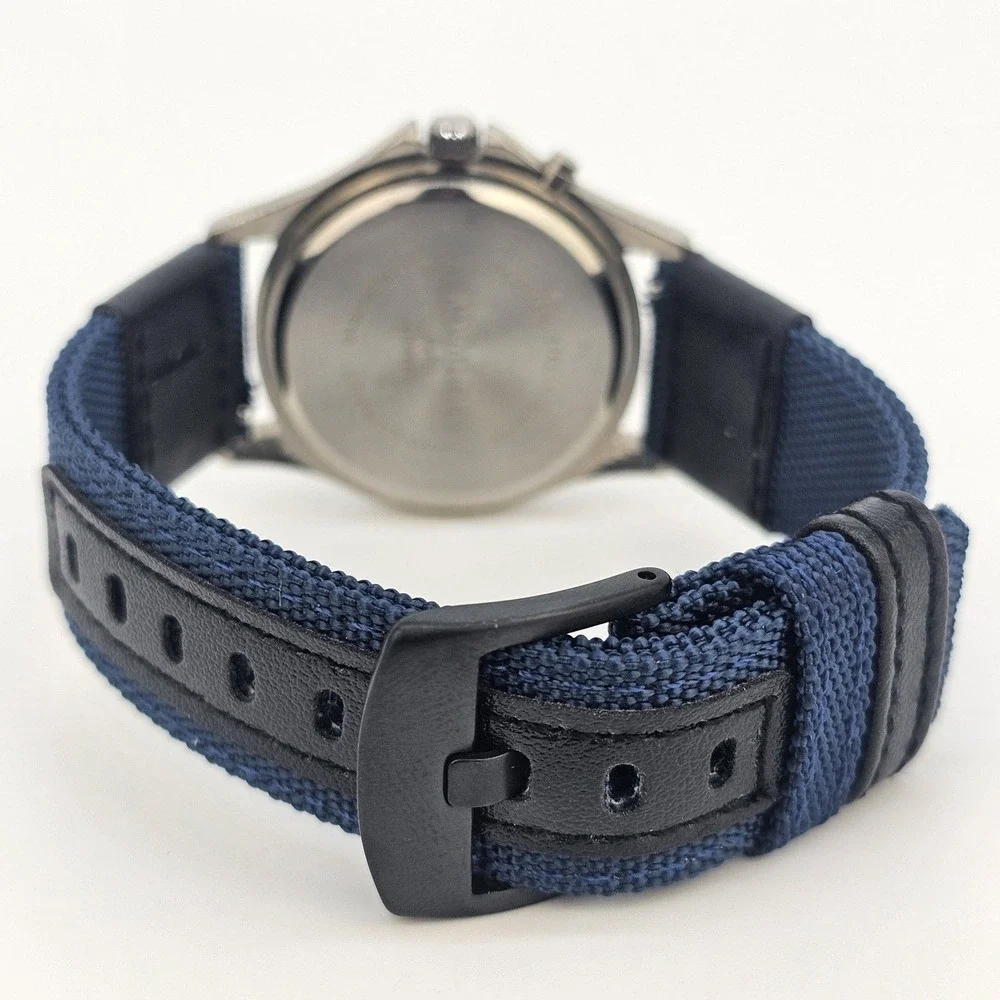 Advance Men Watch 40MM White Dial Blue Canvas Bands NewBattery LIGHT NOT WORKING